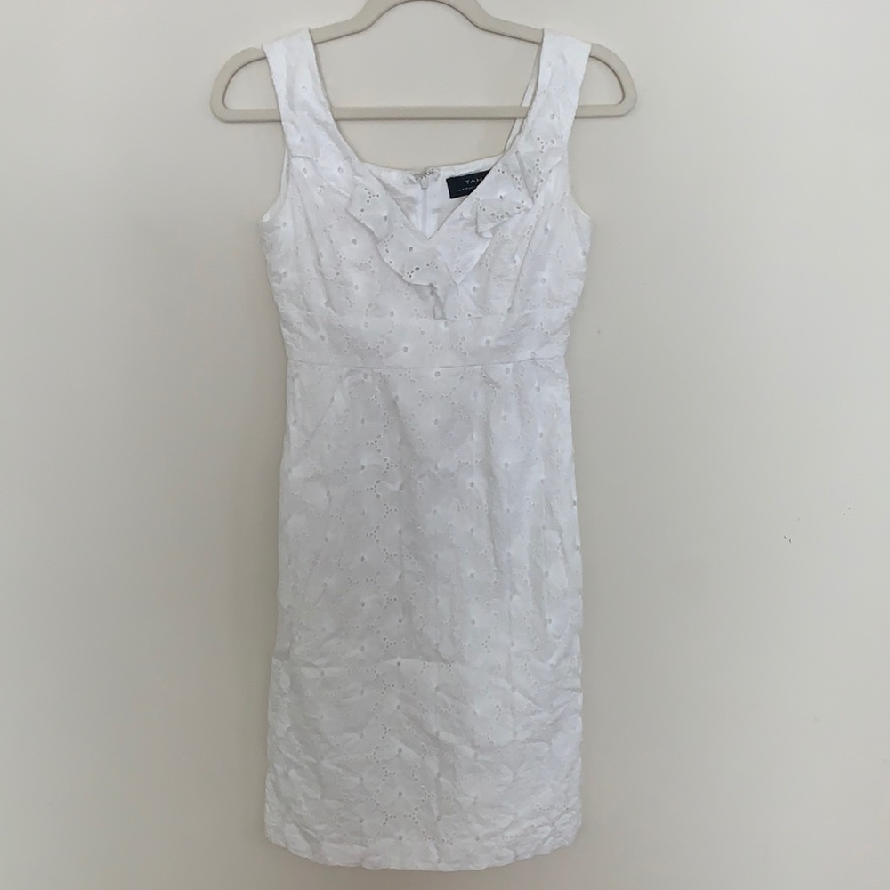 Tahari white eyelet floral dress